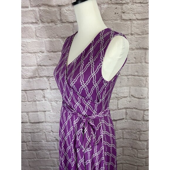 41 Hawthorn Medium Purple Gray Kassidy Wrap Fit Flare Geometric Dress 054 - Picture 9 of 15